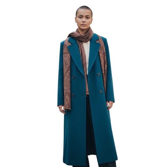 Signature Expressions Vintage Women's Green Wool Lined Trench Coat‎ With Scarf